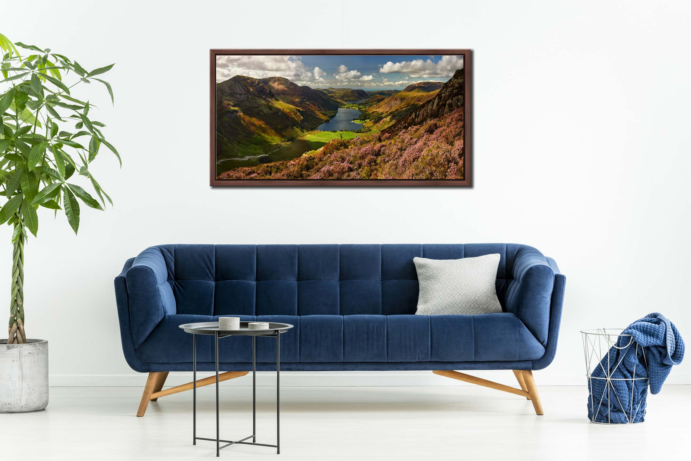 The lake by the dairy pastures view over the summer heather. View from Fleetwith Pike - Walnut narrow frame on Wall