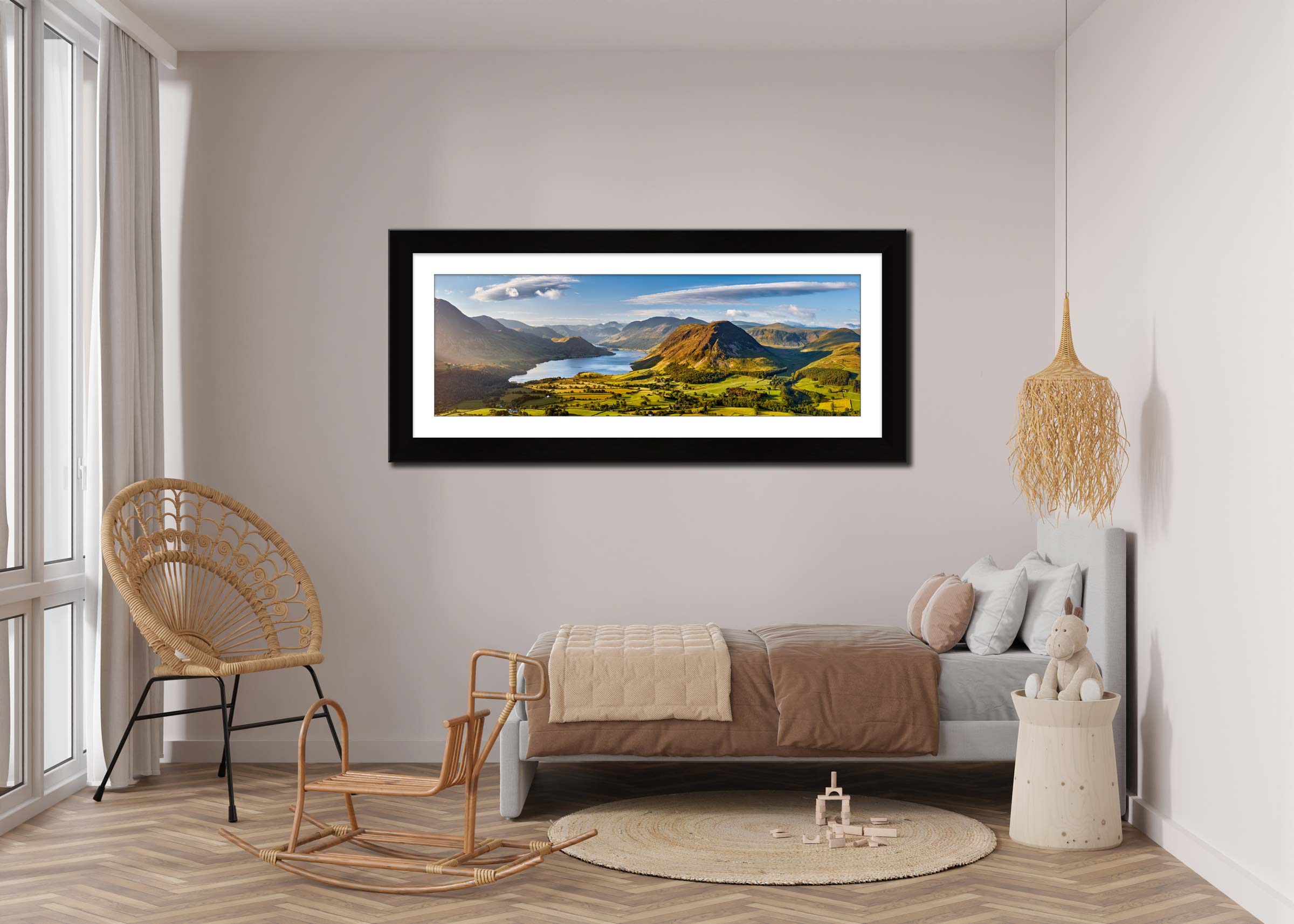Morning Sunshine on Crummock Water framed print with mount on Wall