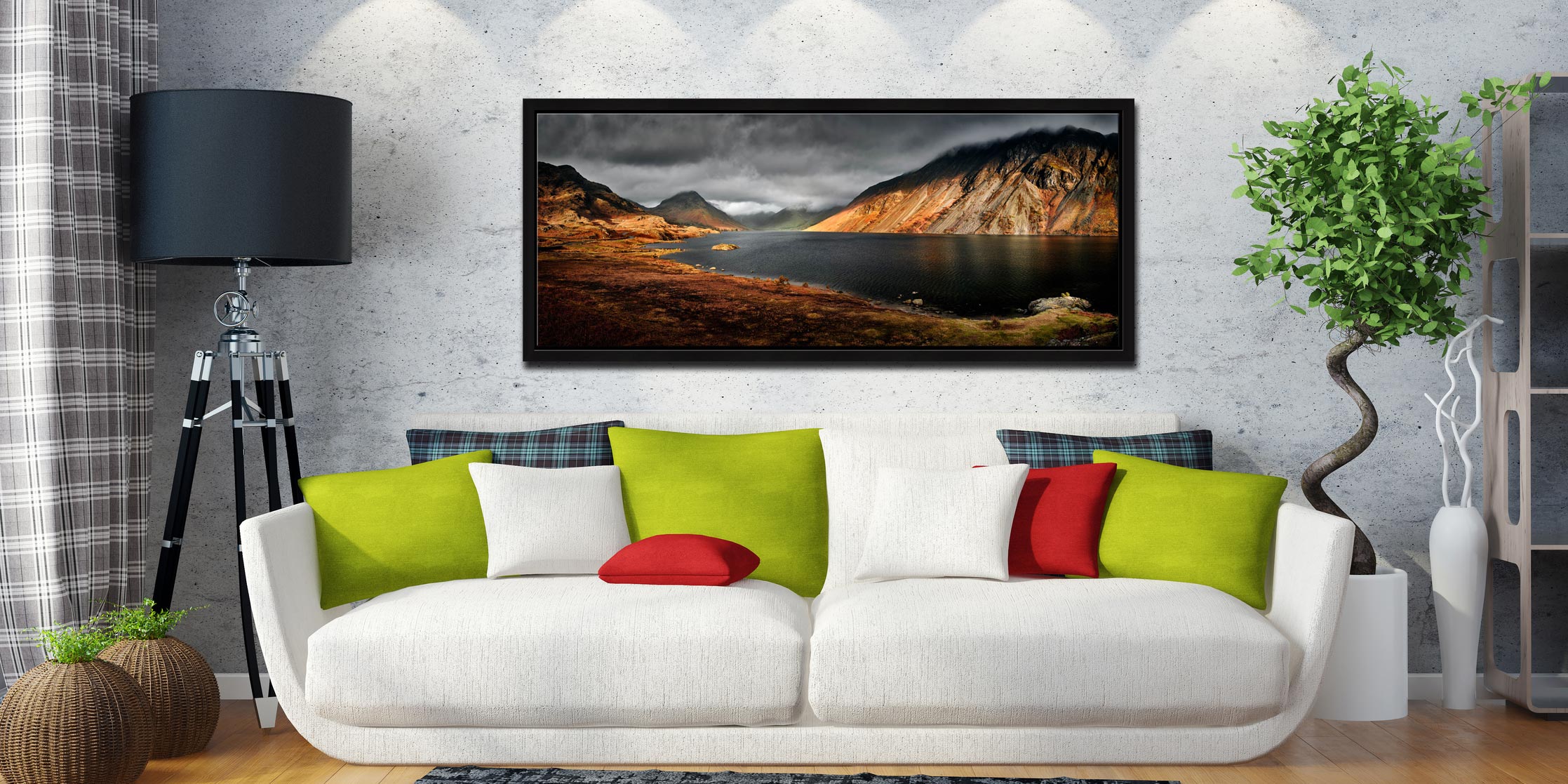 Sunlight on Wastwater - Black oak narrow framed print on Wall