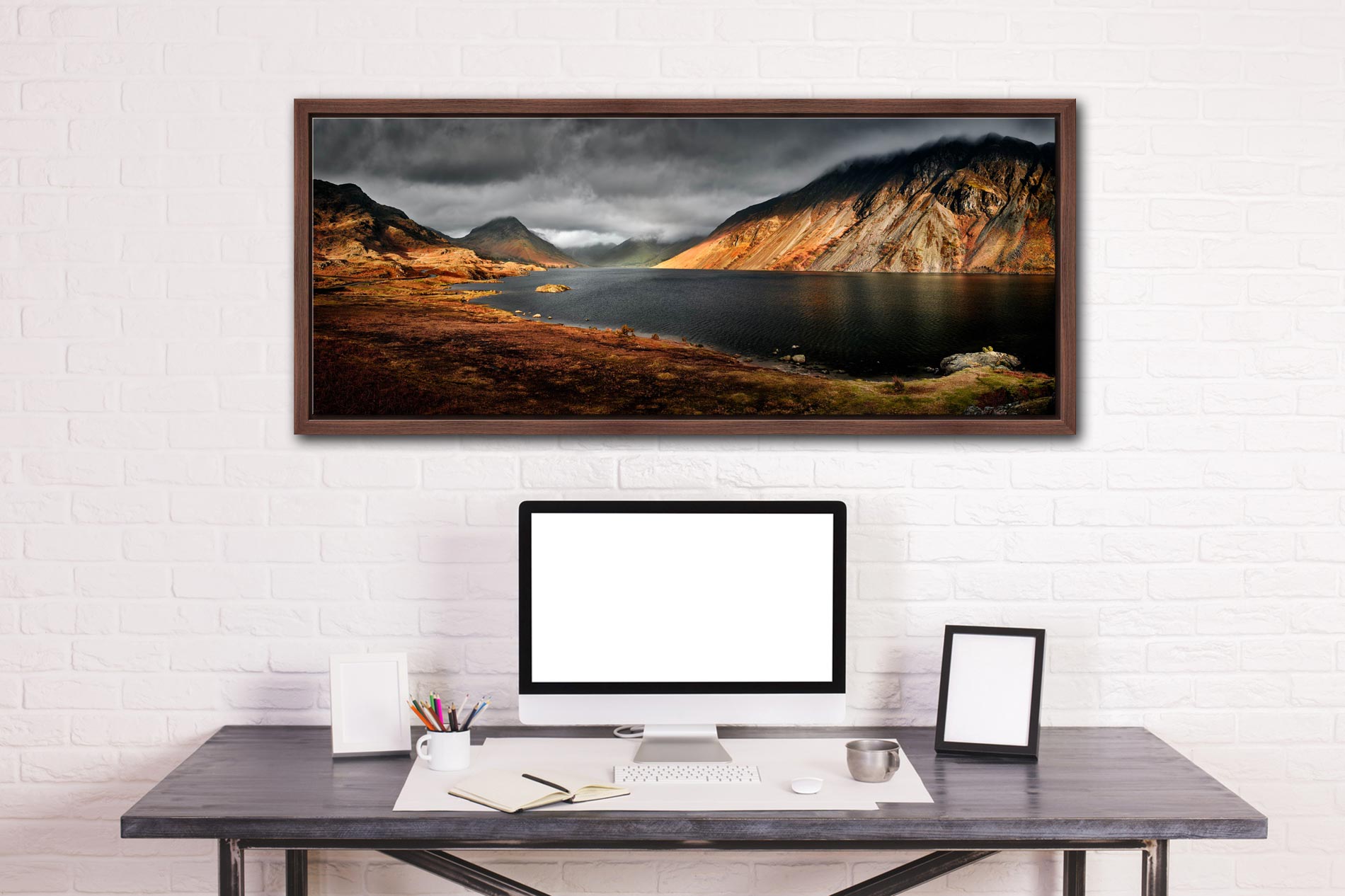 Sunlight on Wastwater - Walnut narrow frame on Wall