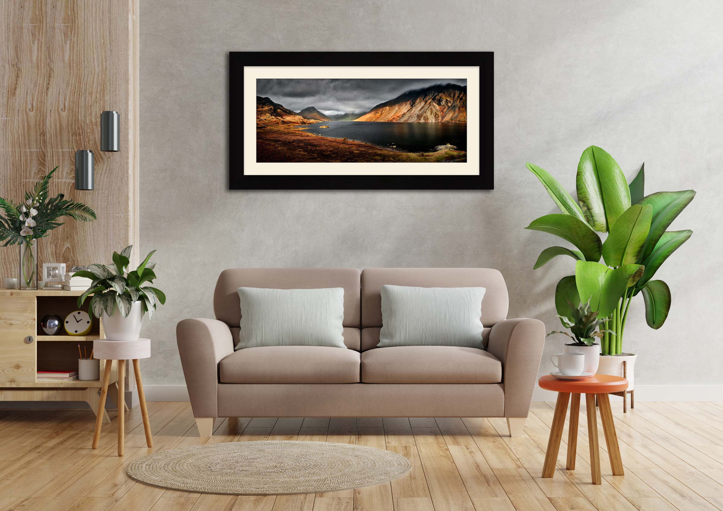 Sunlight on Wastwater framed print with mount on Wall