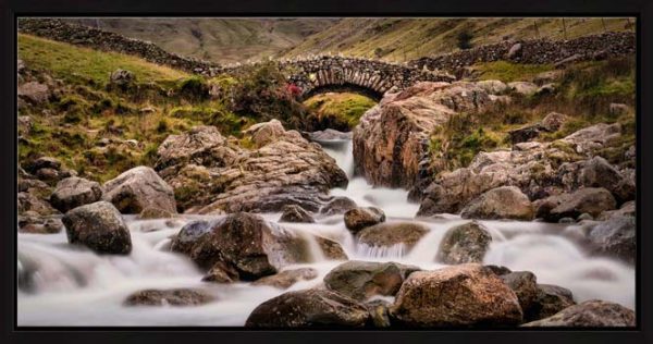 Stockley Bridge Water and Rocks framed print with Mount