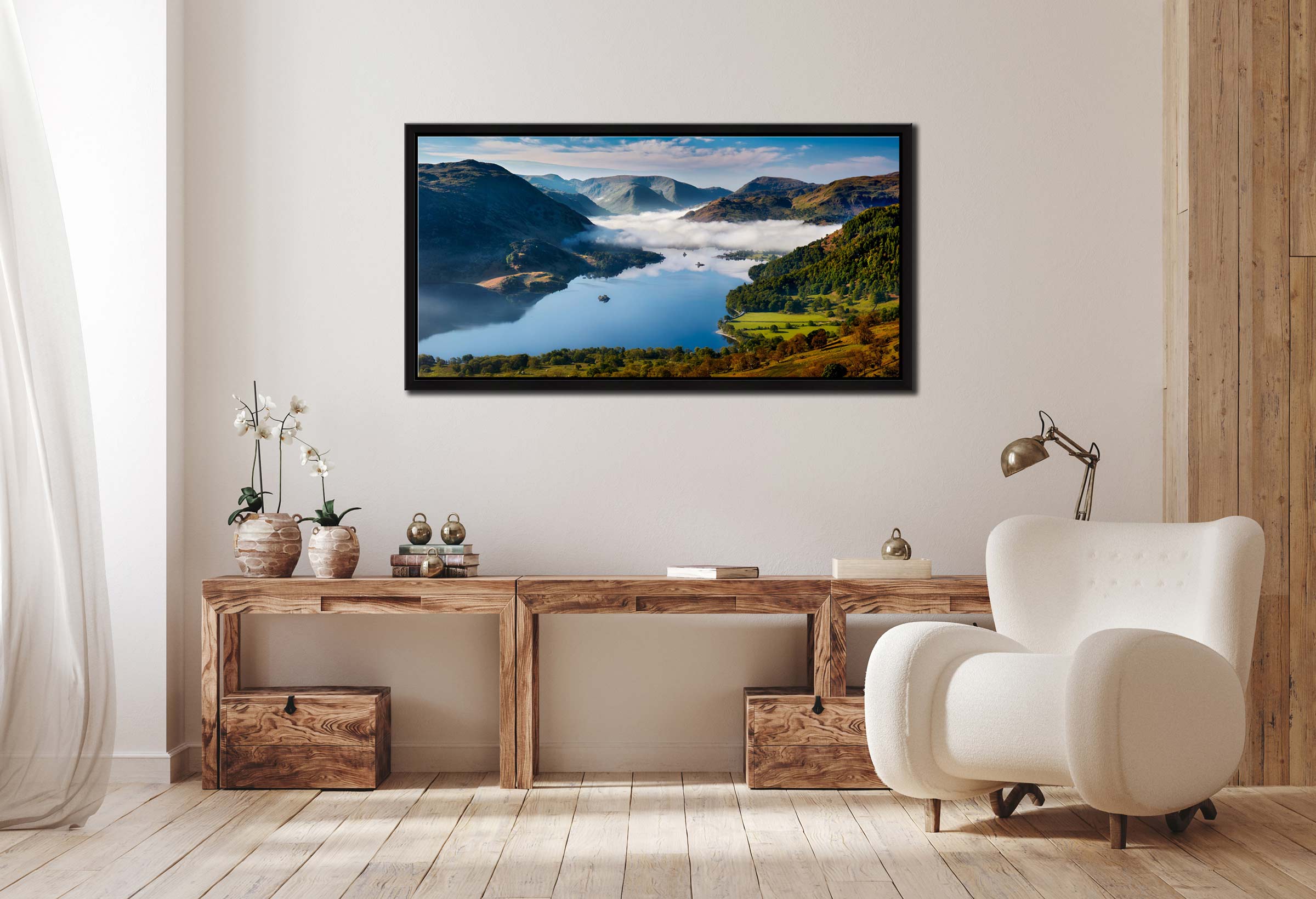 Glenridding Under the Clouds - Black oak narrow framed print on Wall