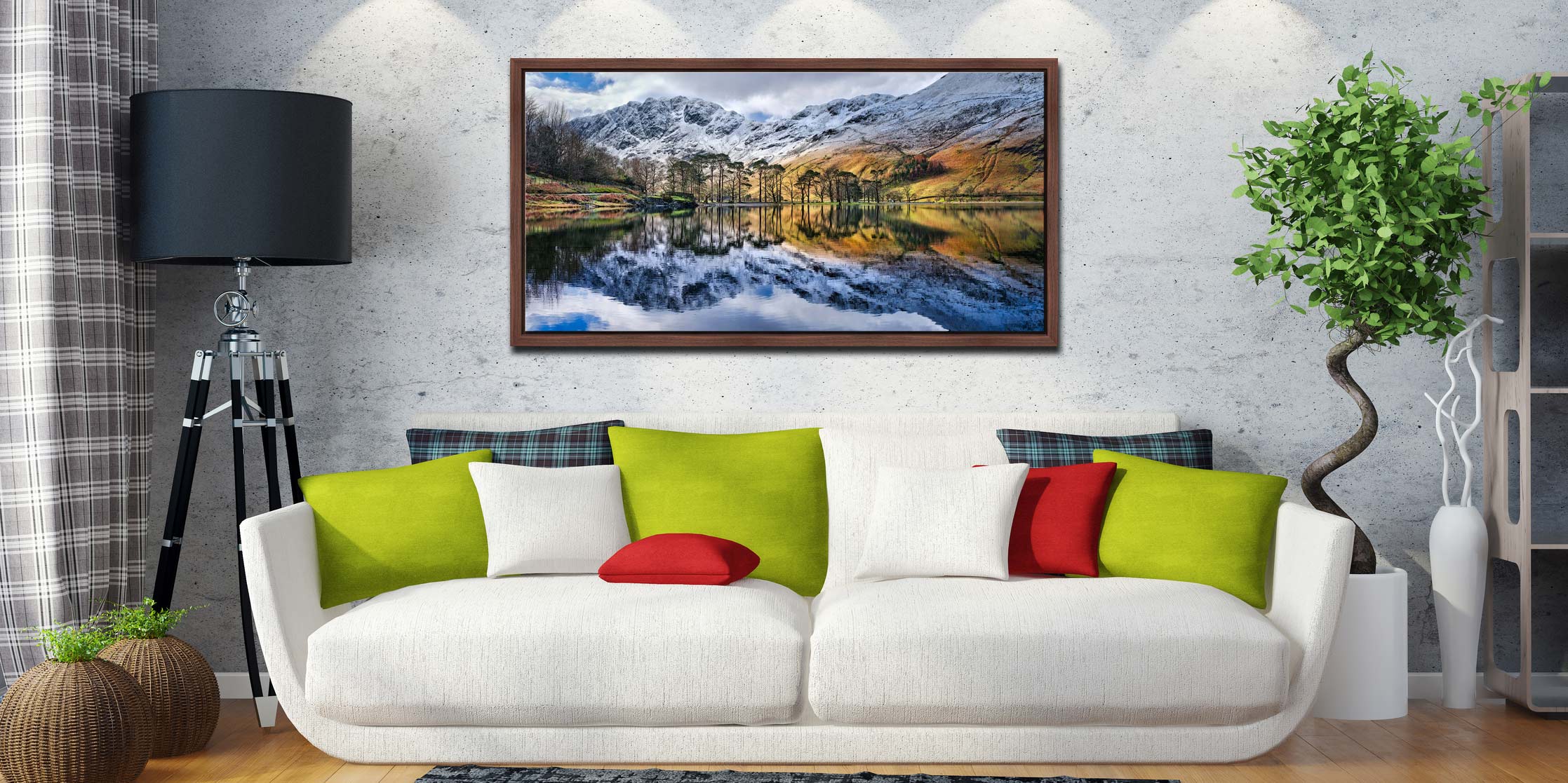Buttermere Winter Reflections - Walnut narrow frame on Wall