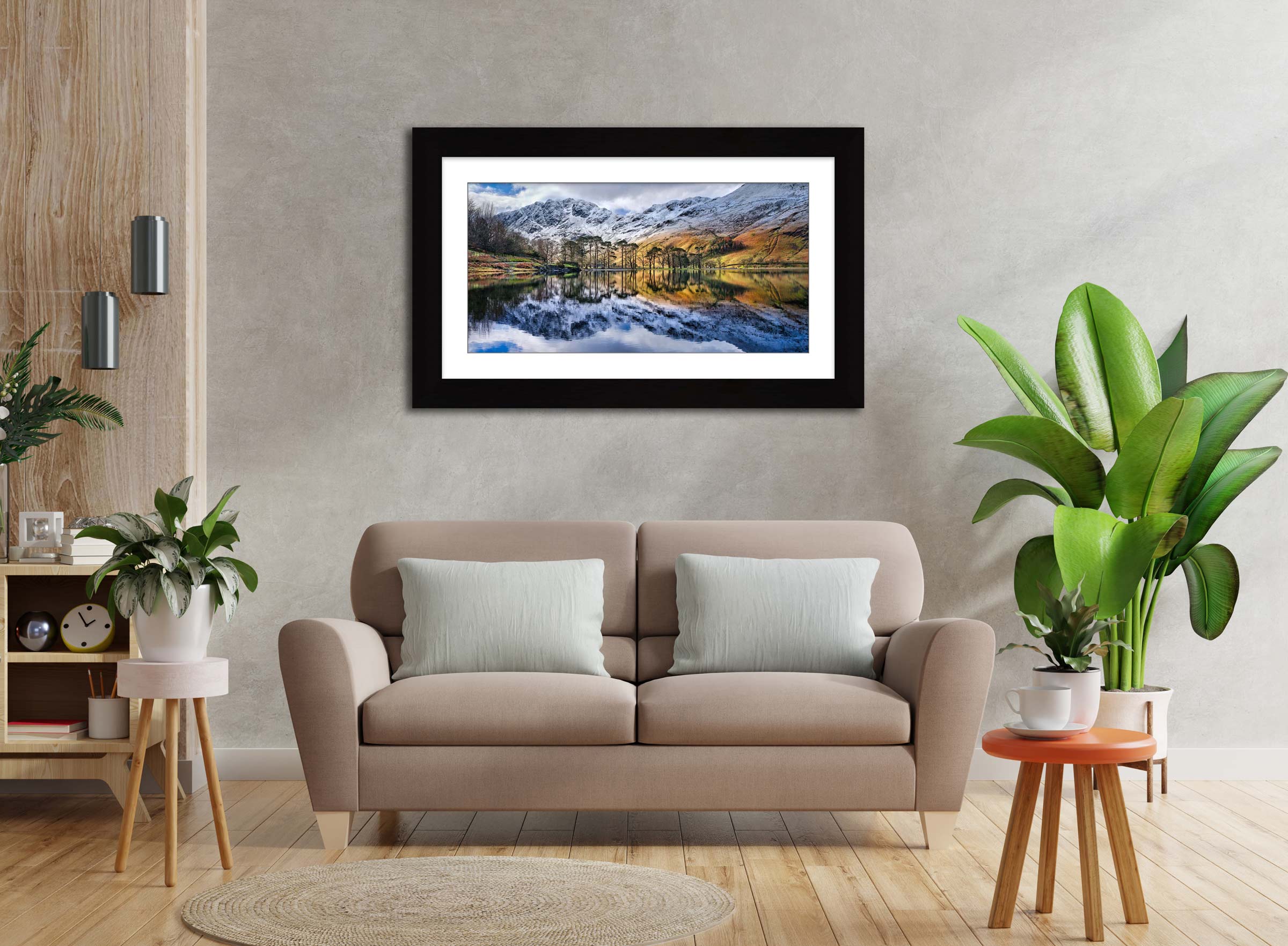Buttermere Winter Reflections framed print with mount on Wall