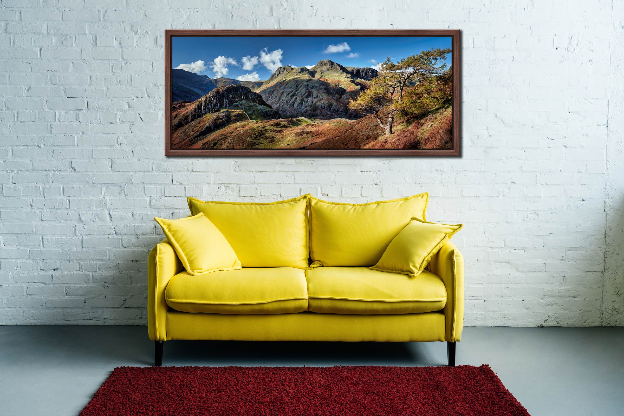 Langdales and Side Pike - Walnut floating framed print on Wall