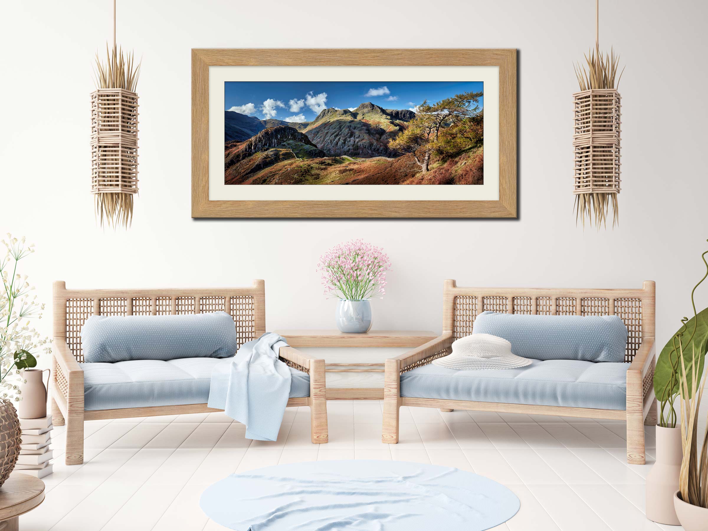 Langdales and Side Pike framed print with mount on Wall