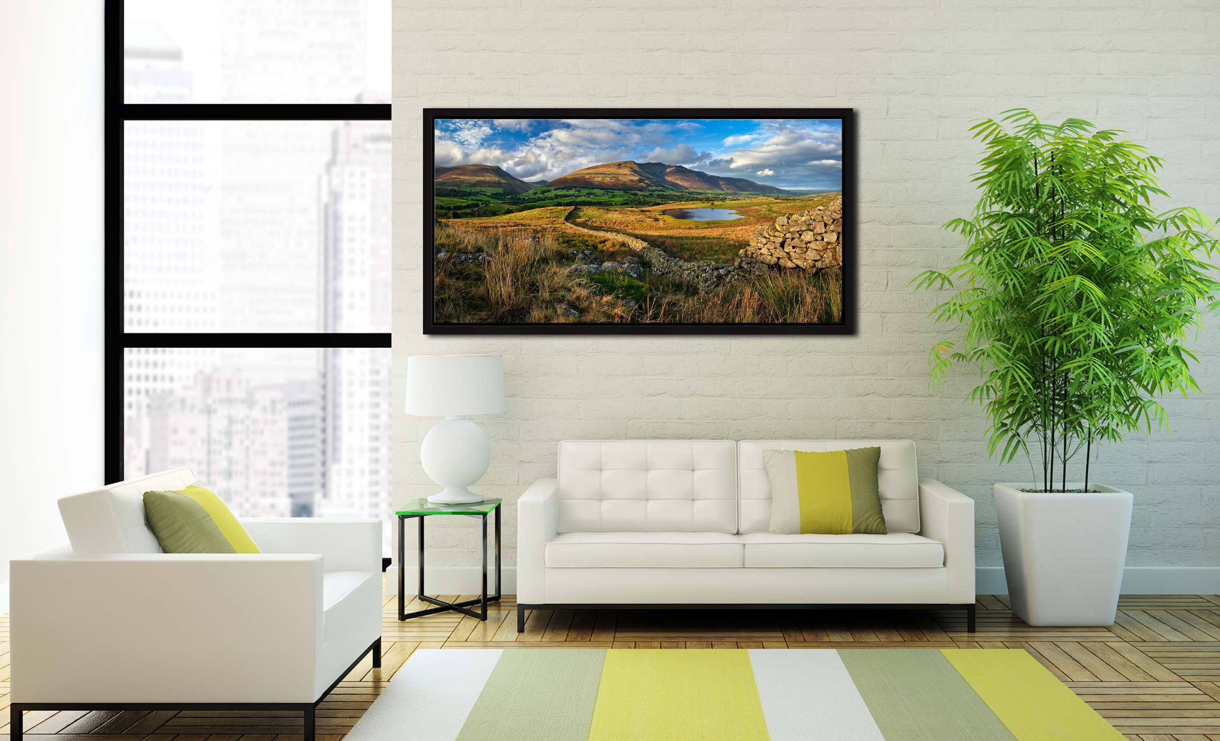 Evening Sun on Tewet Tarn - Black oak narrow framed print on Wall