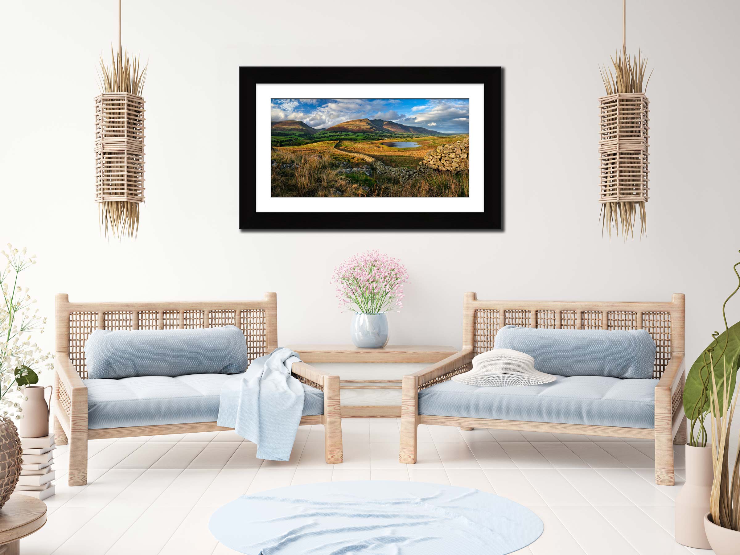 Evening Sun on Tewet Tarn framed print with mount on Wall