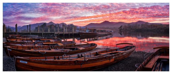 Derwent Water Boats at Sunset - Print