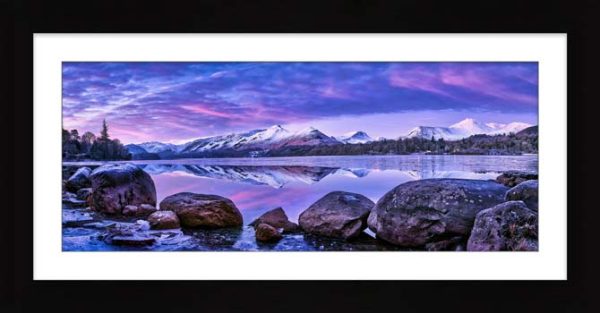 Purple Skies Frozen Boulders framed print with Mount