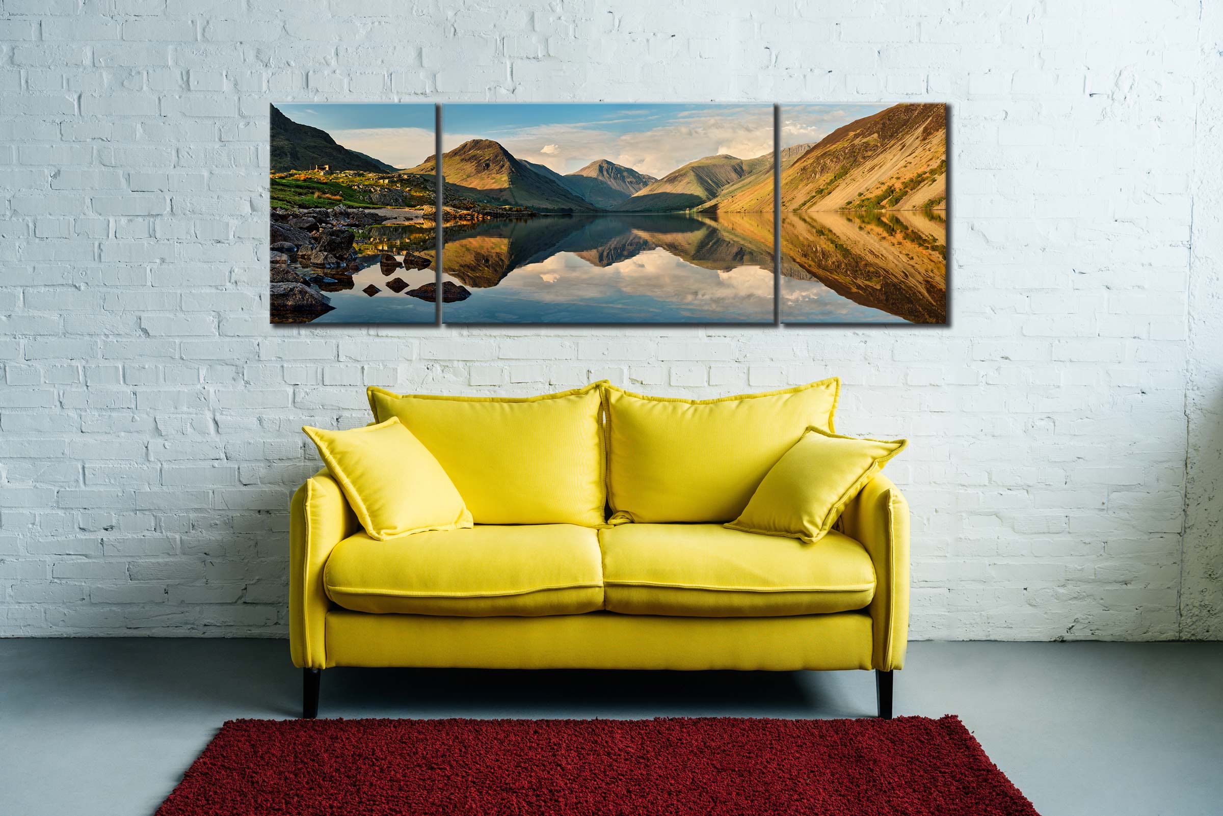 Evening Reflections of Wastwater - 3 Panel Wide Mid Canvas on Wall