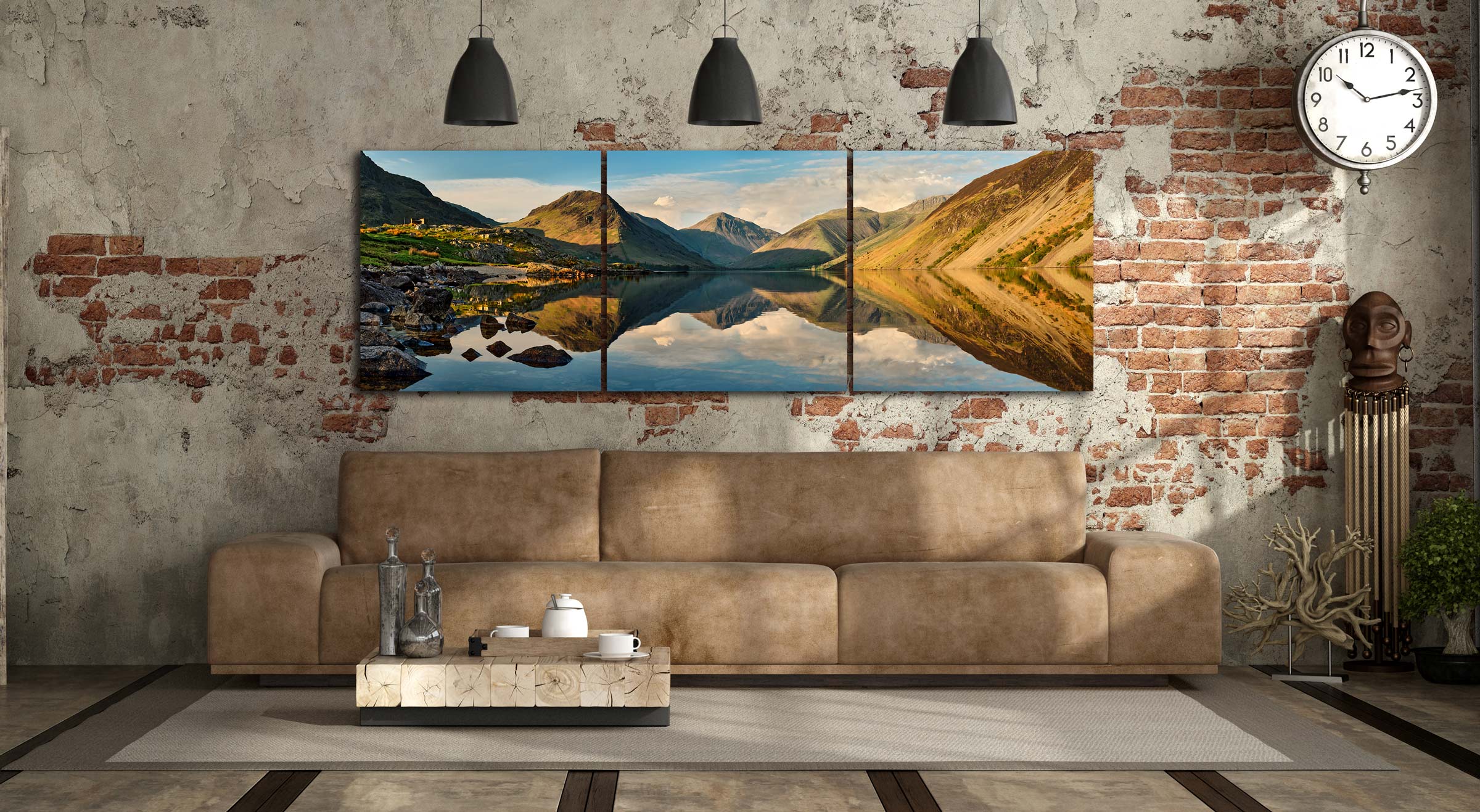 Evening Reflections of Wastwater - 3 Panel Canvas on Wall