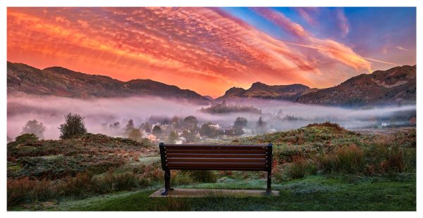 Dawn Mists Over Elterwater Village Glossy Print