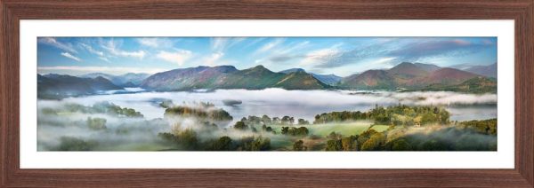 Derwent Water Summer Mists Panorama framed print with Mount