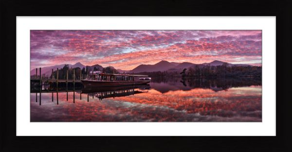 Red Sky Reflections Over Derwent Water framed print with Mount