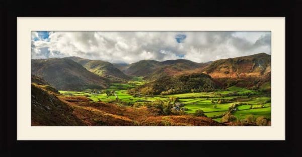 Light on the Fields and Fells of Borrowdale framed print with Mount