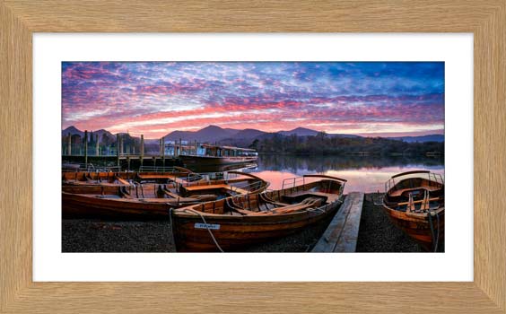 Row Boats at Sunset framed print with Mount