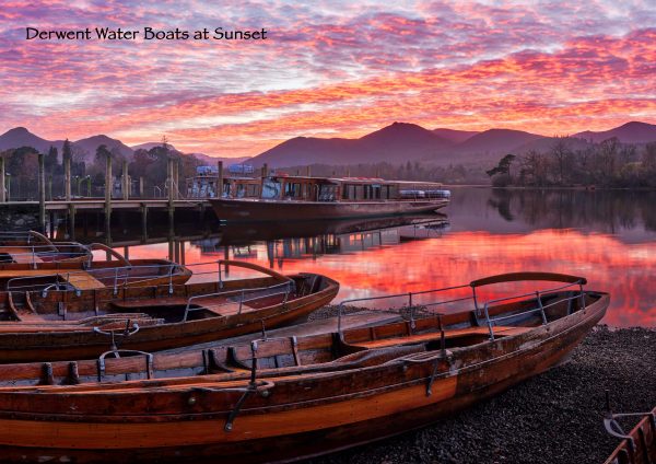 Derwent Water - Cards - Derwent Water Boats at Sunset