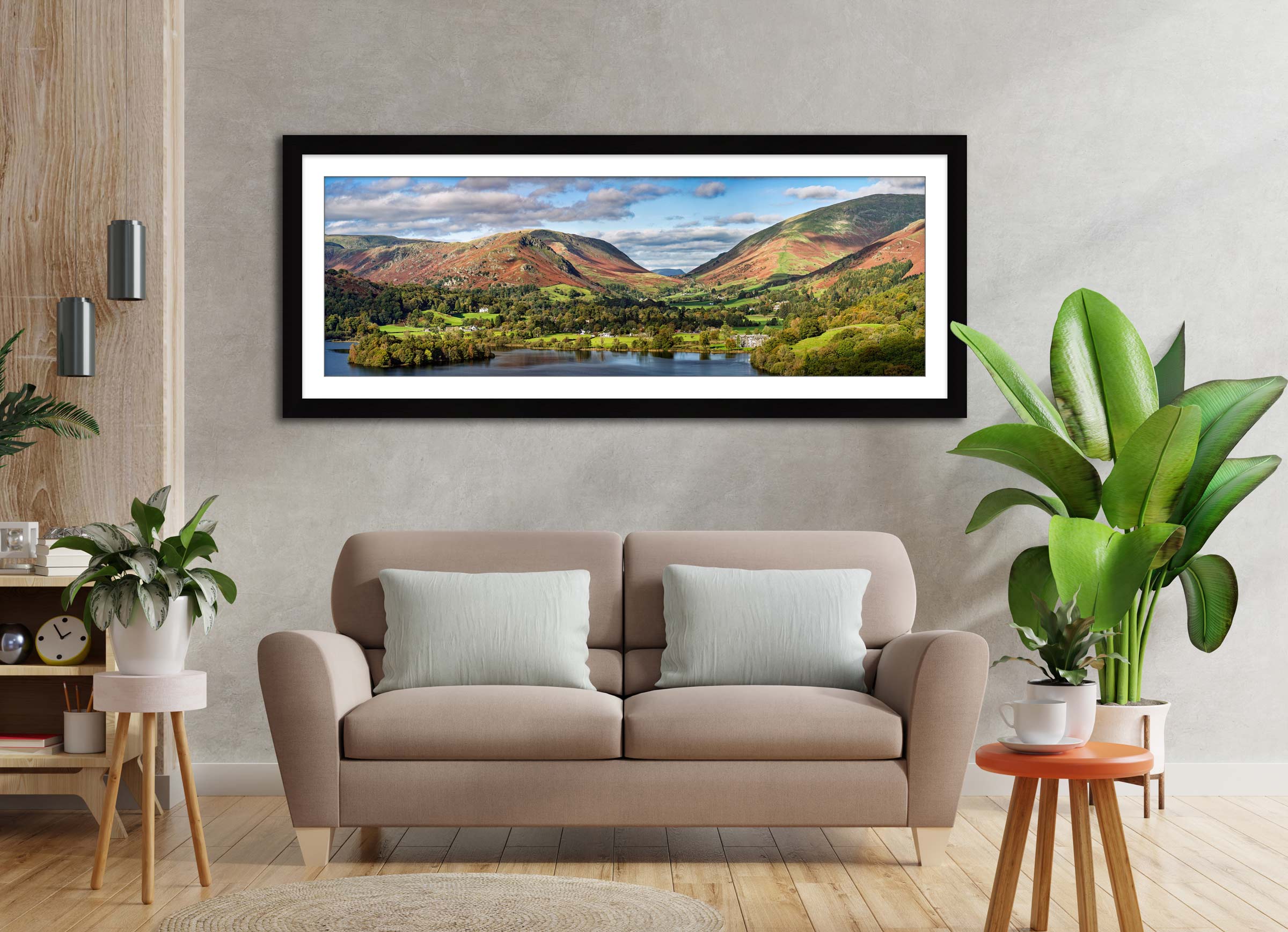 Grasmere Early Autumn framed print with mount on Wall
