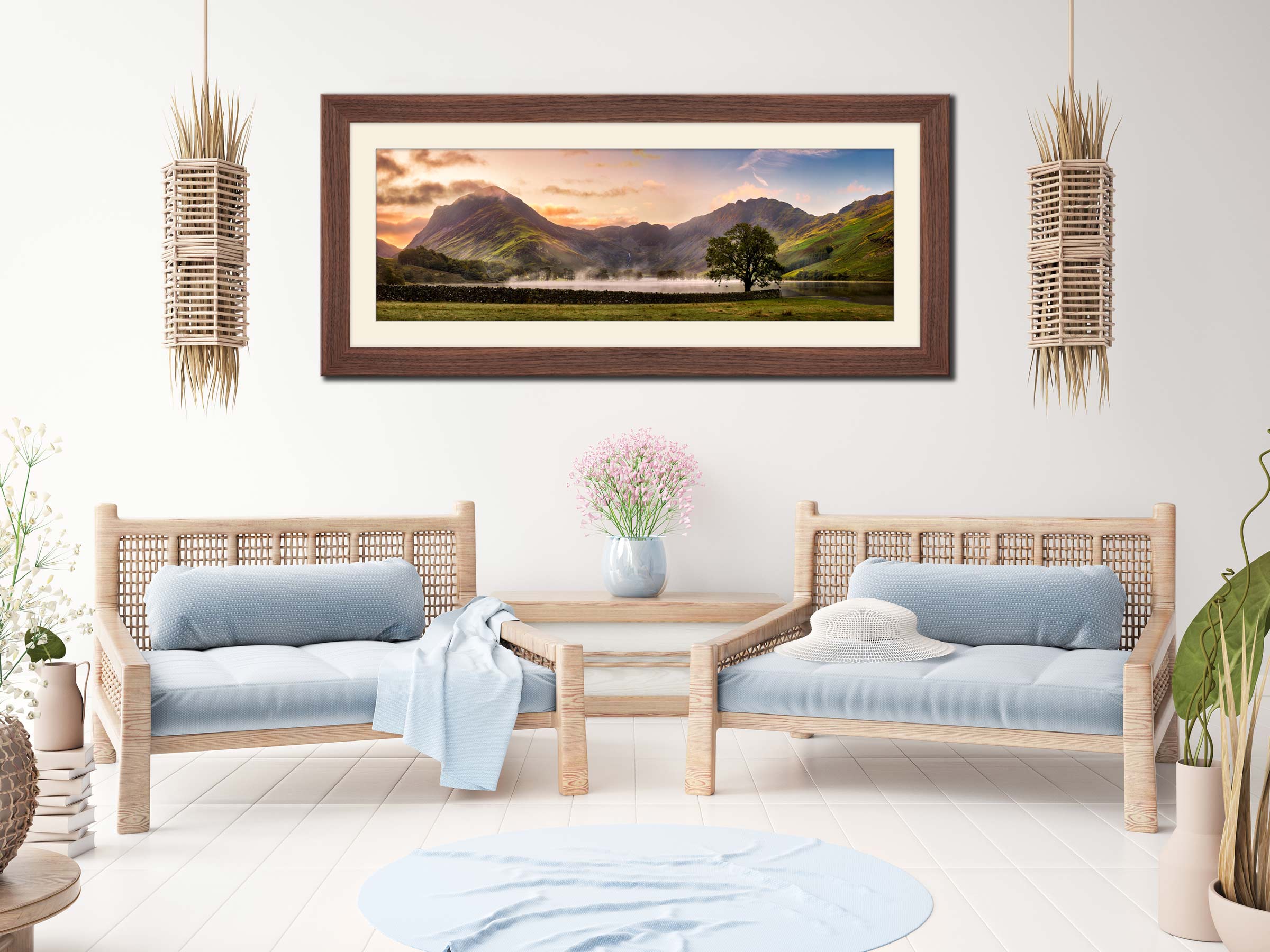 Buttermere Misty Dawn framed print with mount on Wall