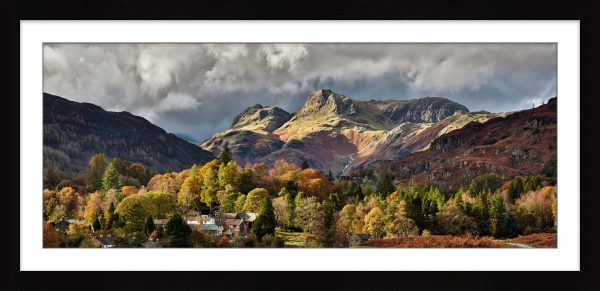 Elterwater Village to Langdale Pikes framed print with mount