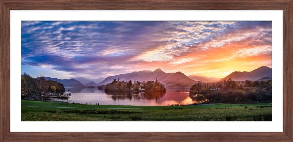 Derwent Water Autumn Sunset framed print with mount