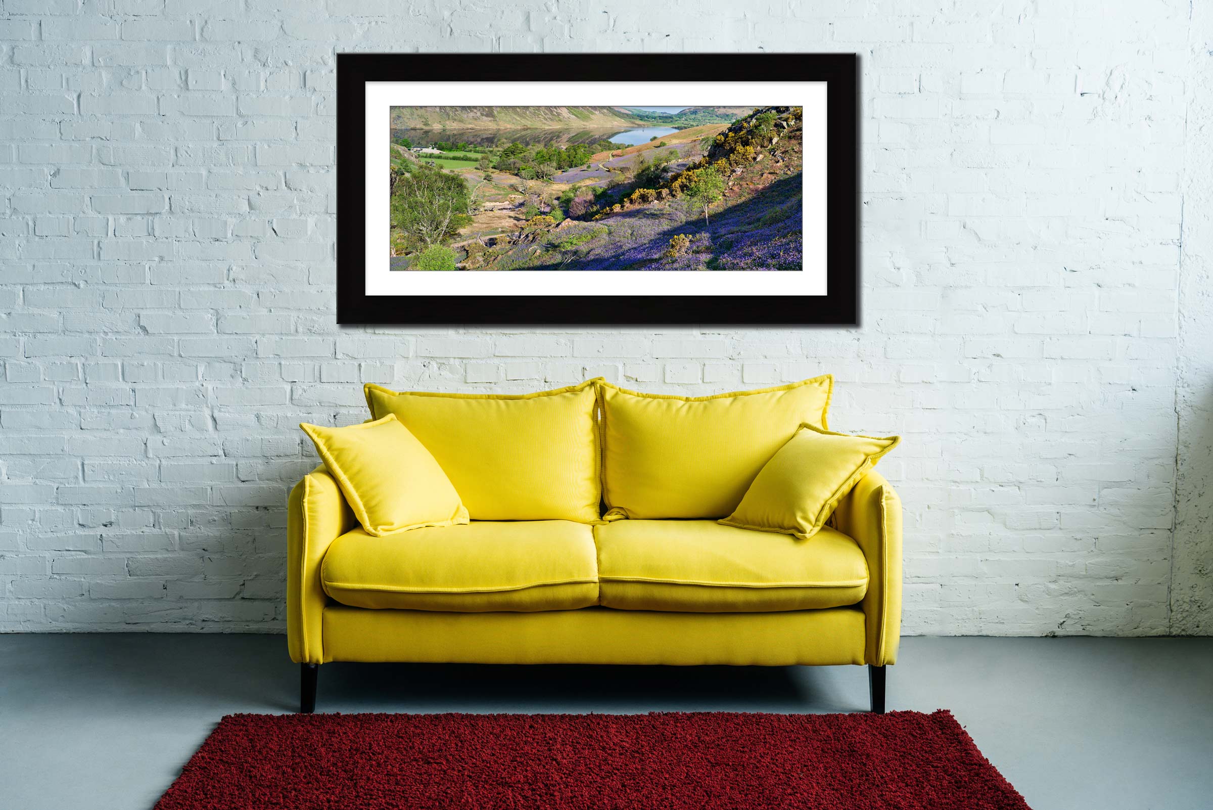 Rannerdale Bluebells and Gorse framed print with mount on Wall