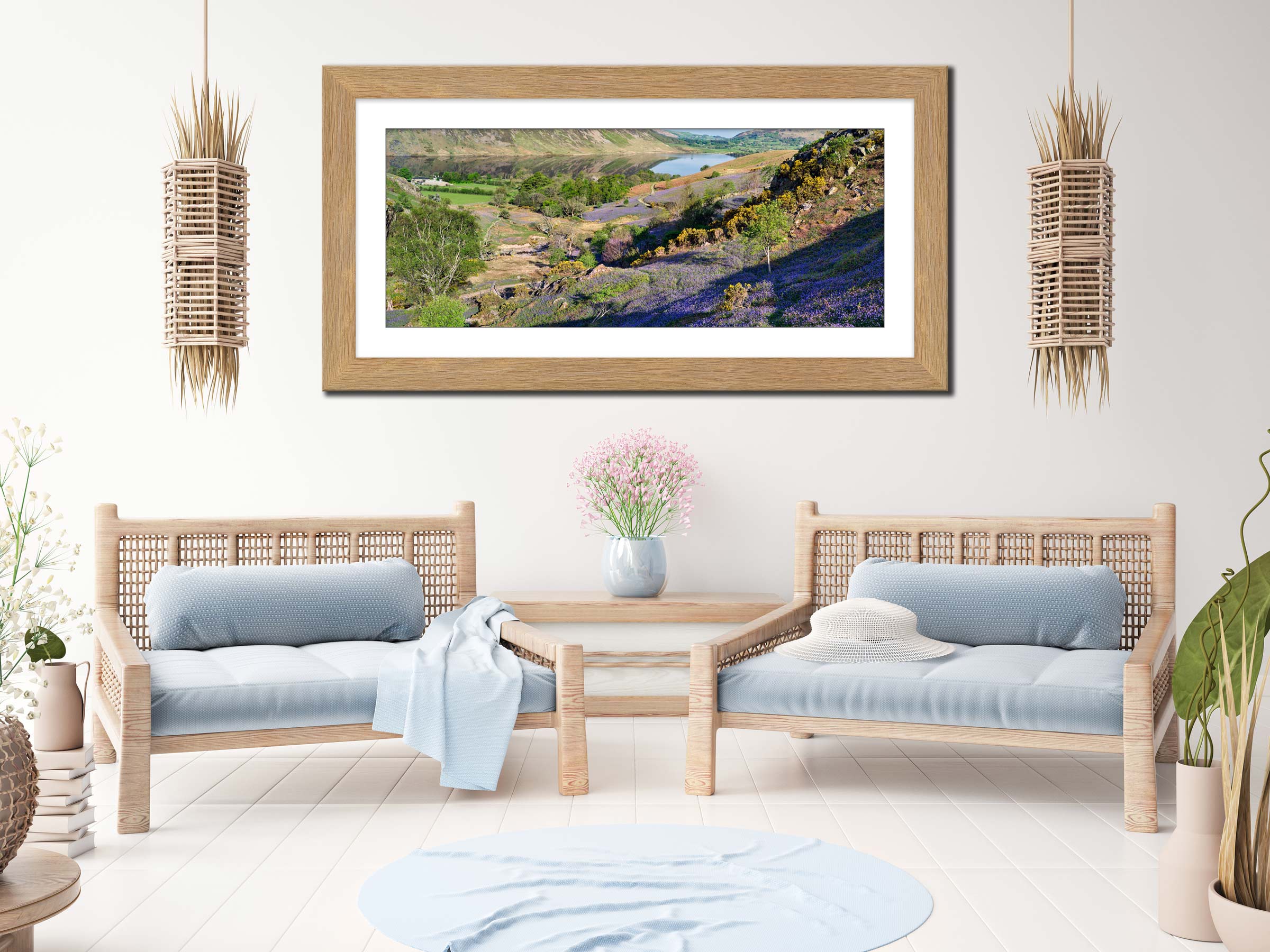 Rannerdale Bluebells and Gorse framed print with mount on Wall