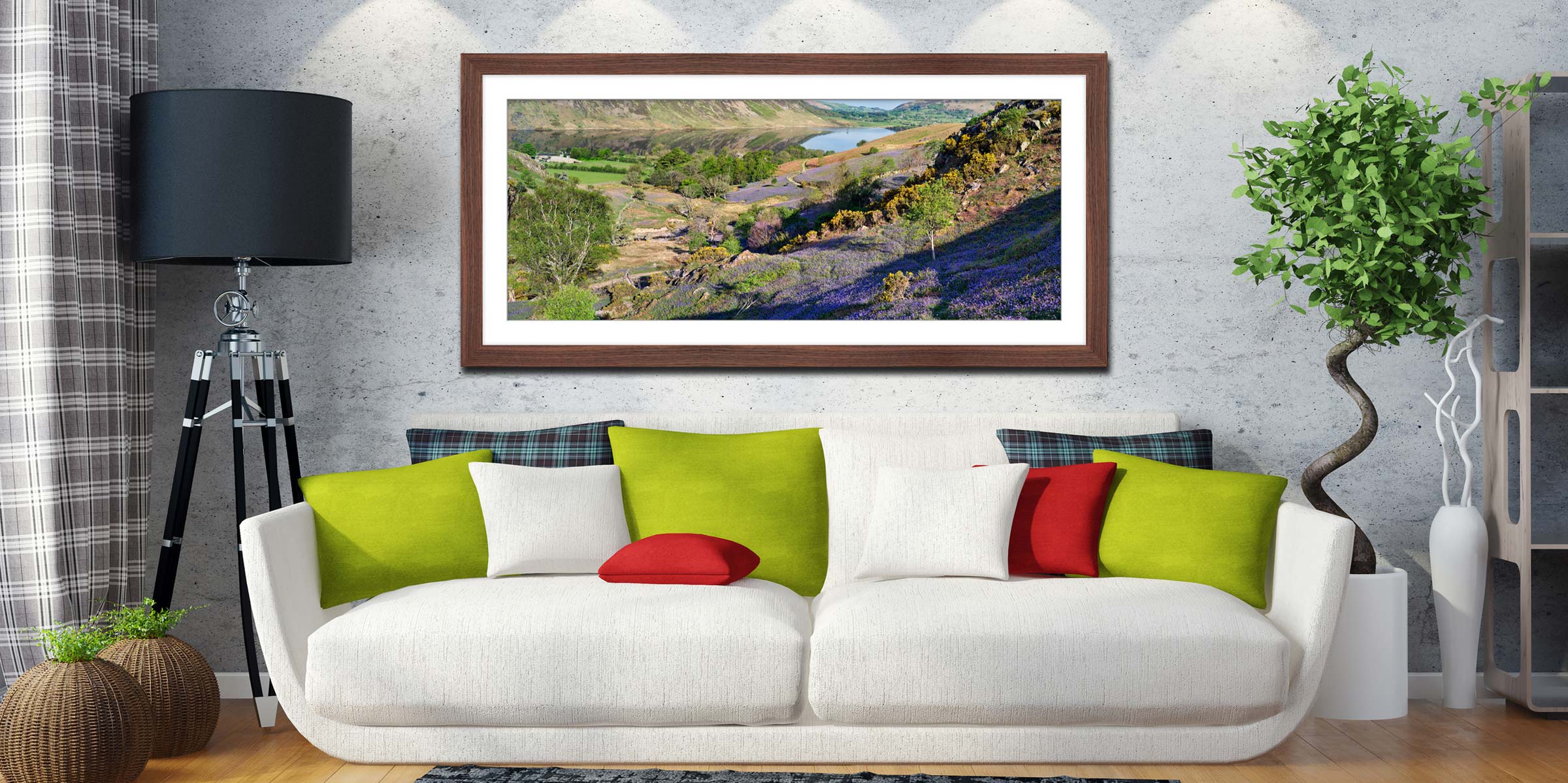 Rannerdale Bluebells and Gorse framed print with mount on Wall