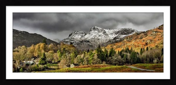 Elterwater Village to Snowy Langdale Pikes - Framed