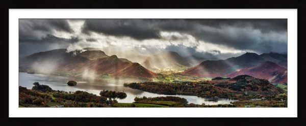 Sunbeams Over the Derwent Fells framed print with Mount