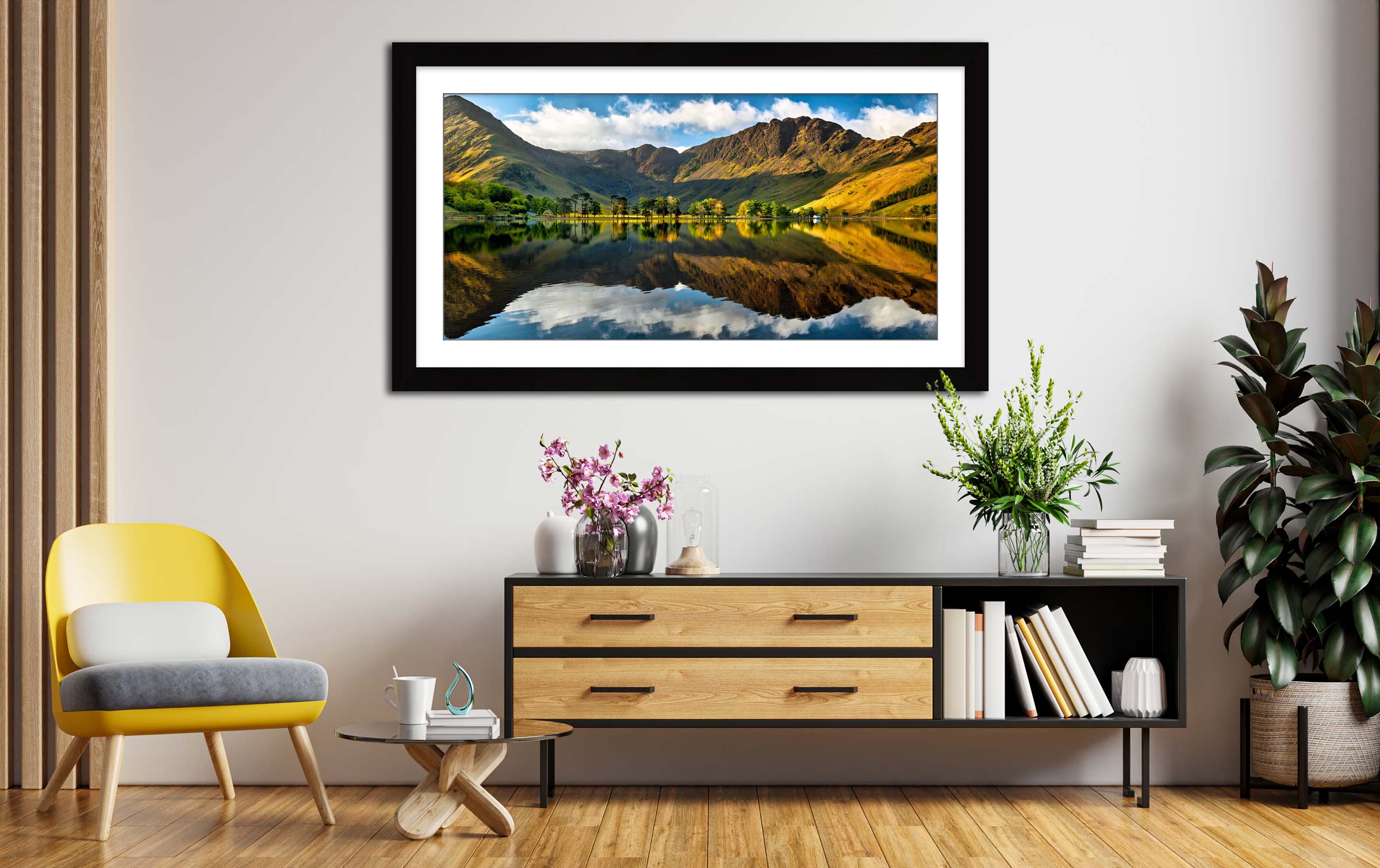 First Light on the Buttermere Trees framed print with mount on Wall