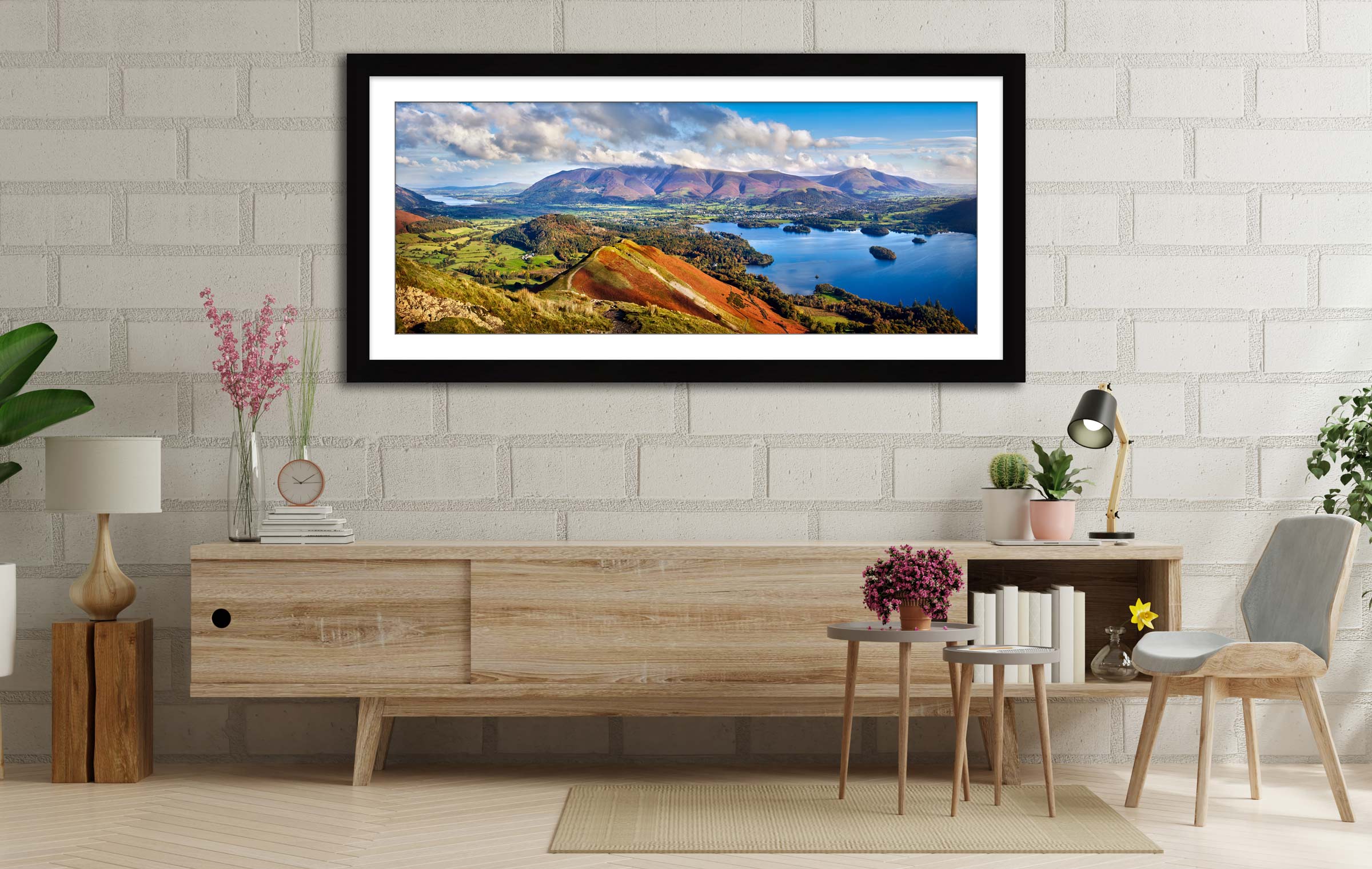 Catbells to Skiddaw framed print with mount on Wall