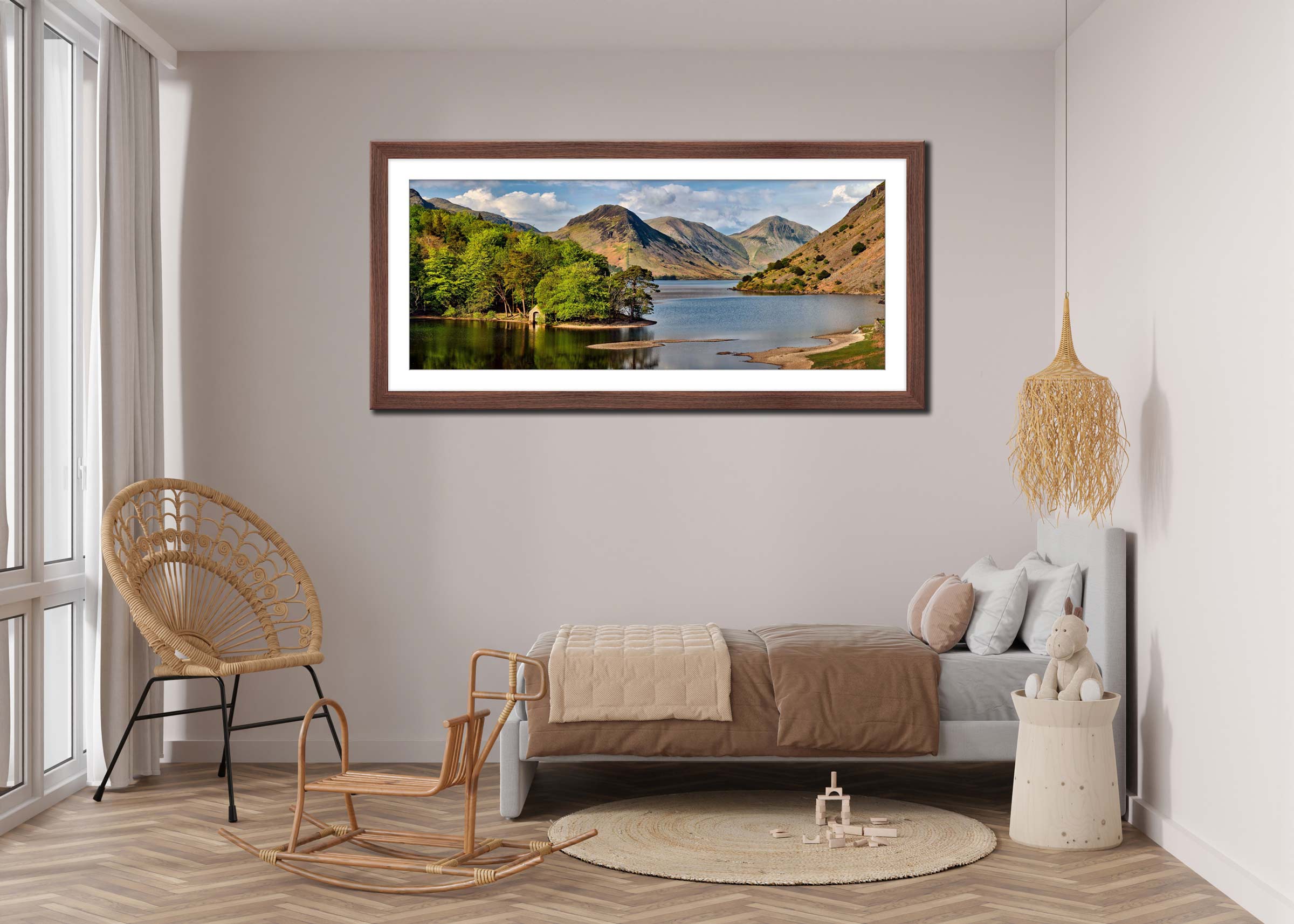 Wastwater Boathouse in Spring framed print with mount on Wall