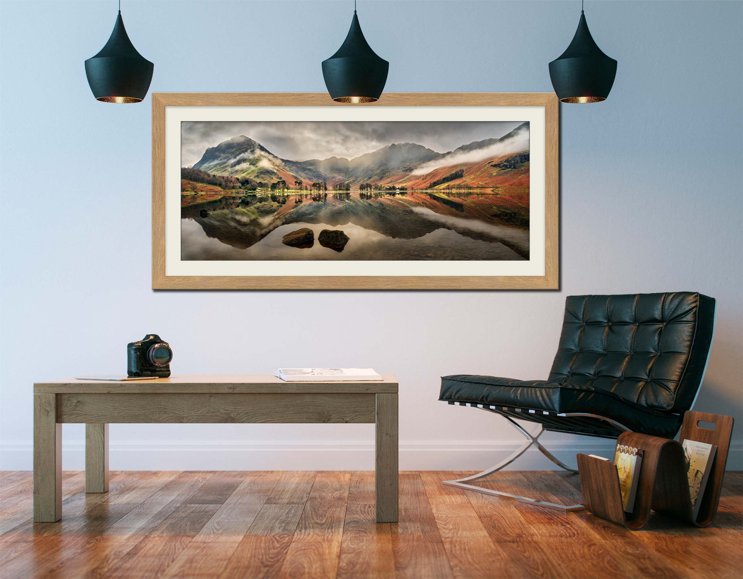Buttermere Mists and Rocks framed print with mount on Wall