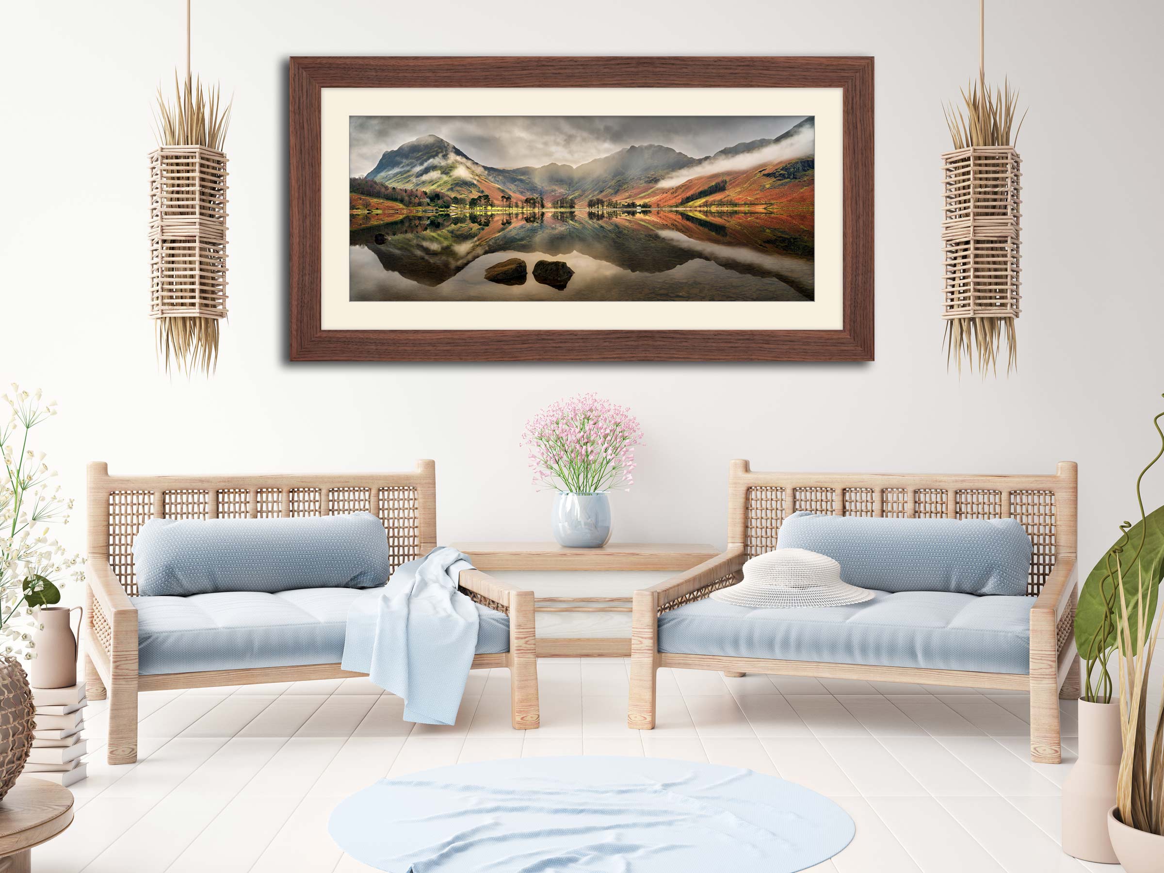 Buttermere Mists and Rocks framed print with mount on Wall
