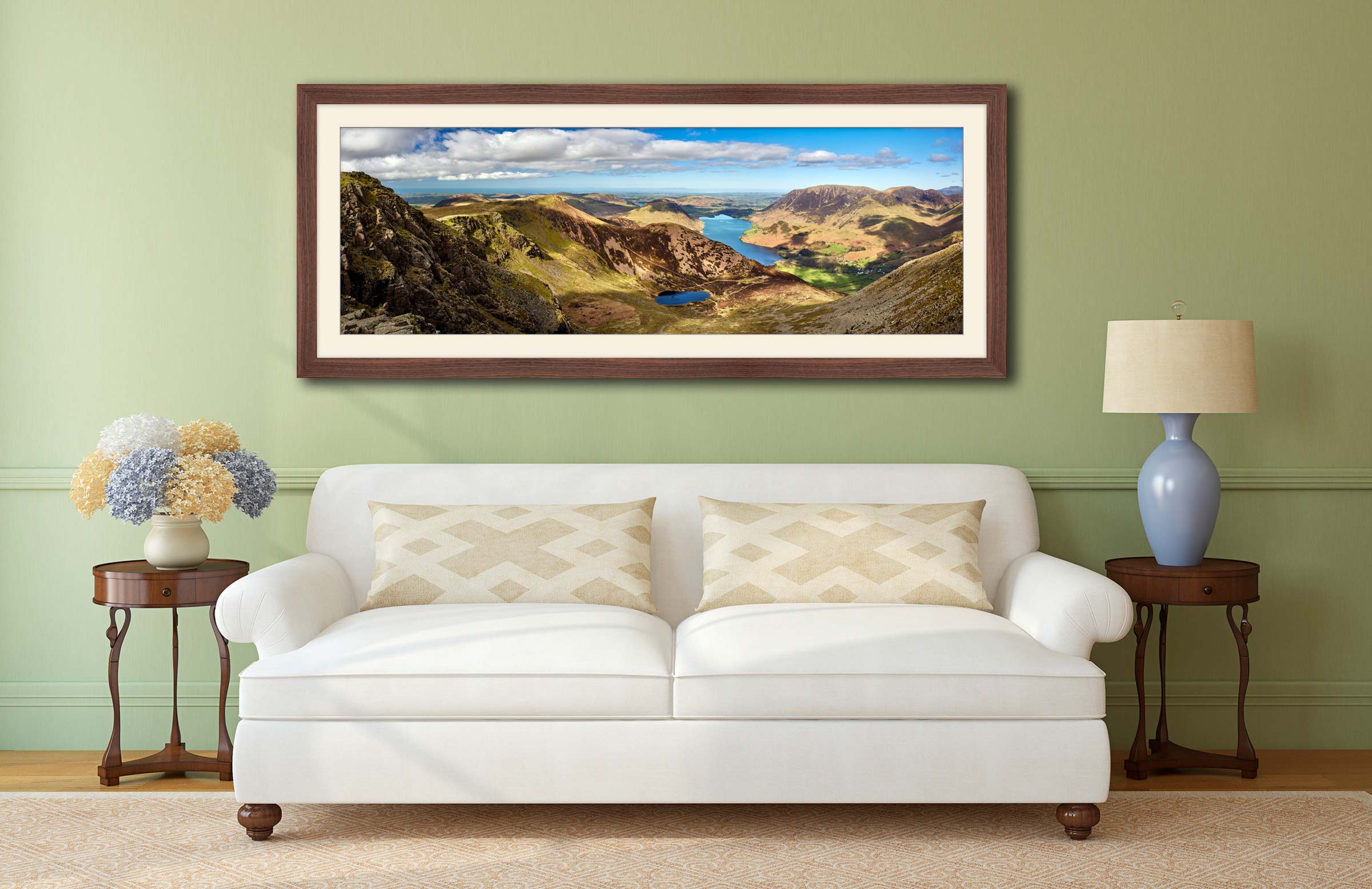 High Stile to Crummock Water framed print with mount on Wall
