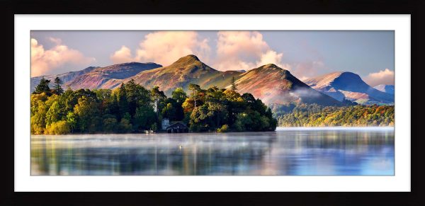 Morning Mists Around Derwent Isle framed print with mount