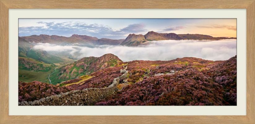 Sunrise Over Heather and Pikes of Langdale - Framed