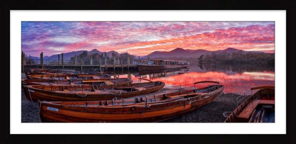 Derwent Water Boats at Sunset - Framed