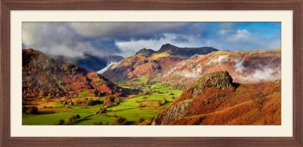 Autumn Sunshine Over Great Langdale framed print with Mount